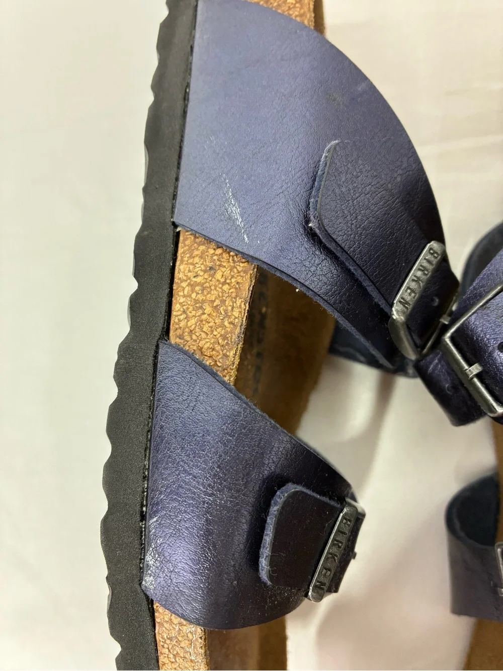 Birkenstock metallic Blue Leather Sandals EU 39 US 8 Narrow Double Strap - Picture 5 of 8